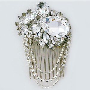 Erin Cole Hair Comb, Large Teardrop, Chain Drops, Serious Sparkle, NWT